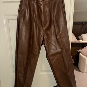 women's faux Leather Pants brown